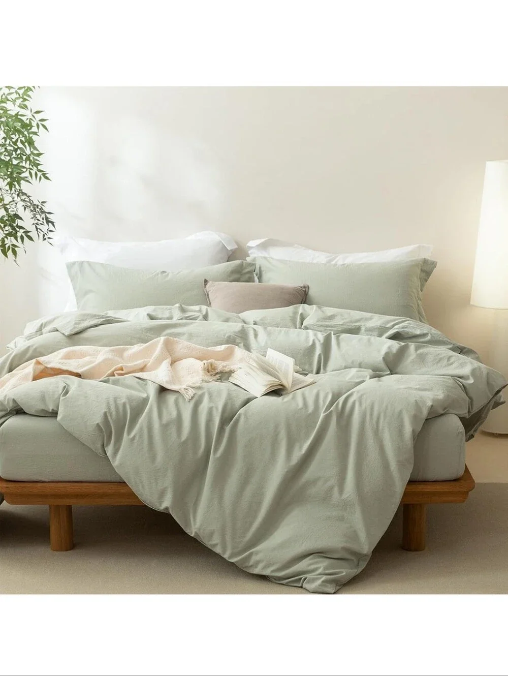 3 Pieces Sage Green Duvet Cover Set Super King Size 108'' W x 98'' L, 100% Washe